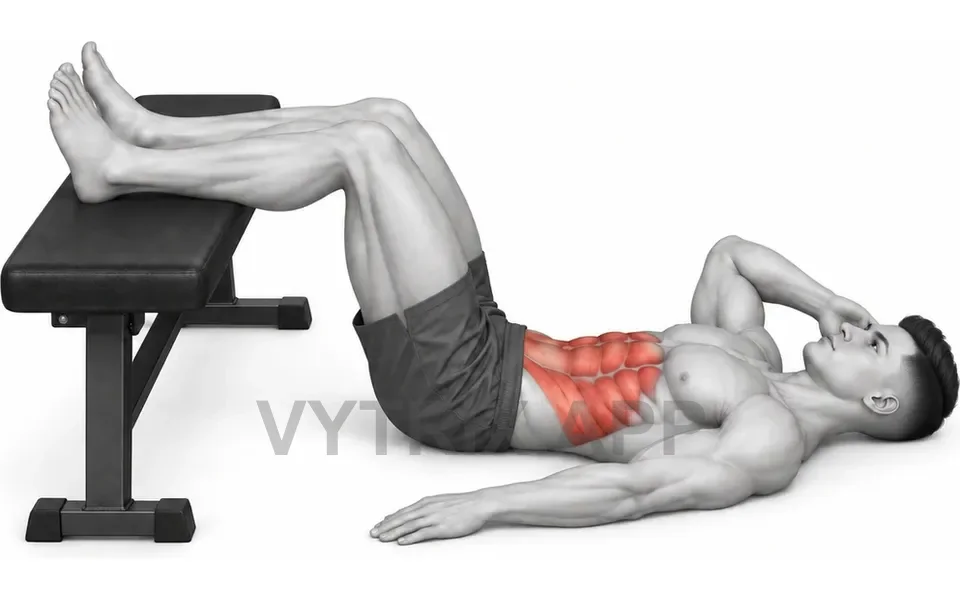 Uitvoering van Bench Supported Oblique Crunch (Bodyweight)