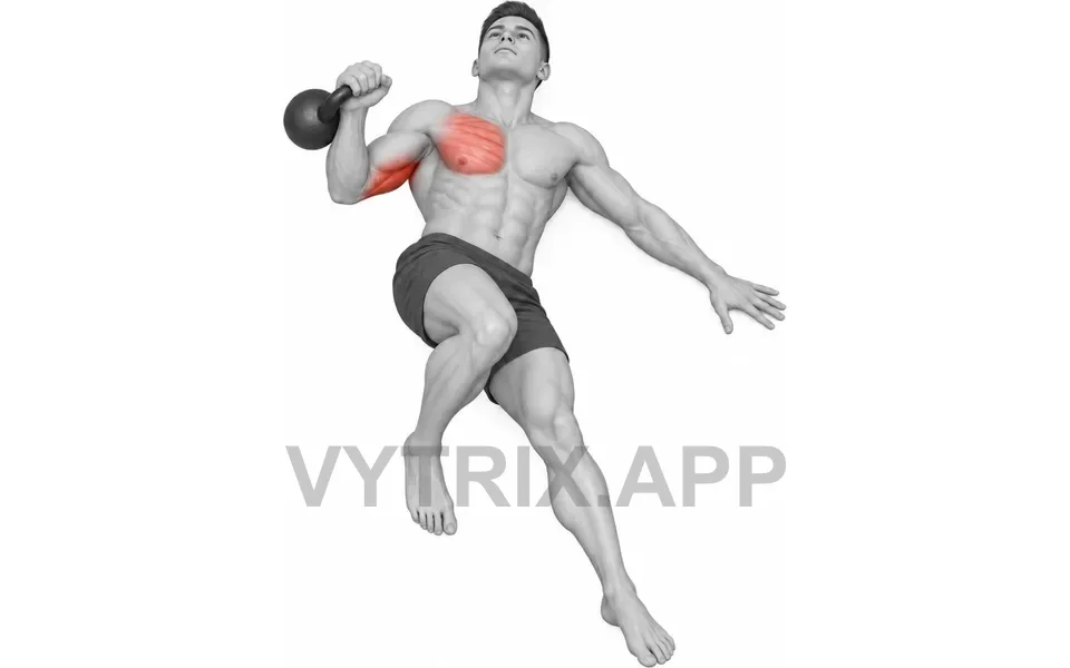 Uitvoering van Extended Range Single Arm Floor Press (Kettlebell)
