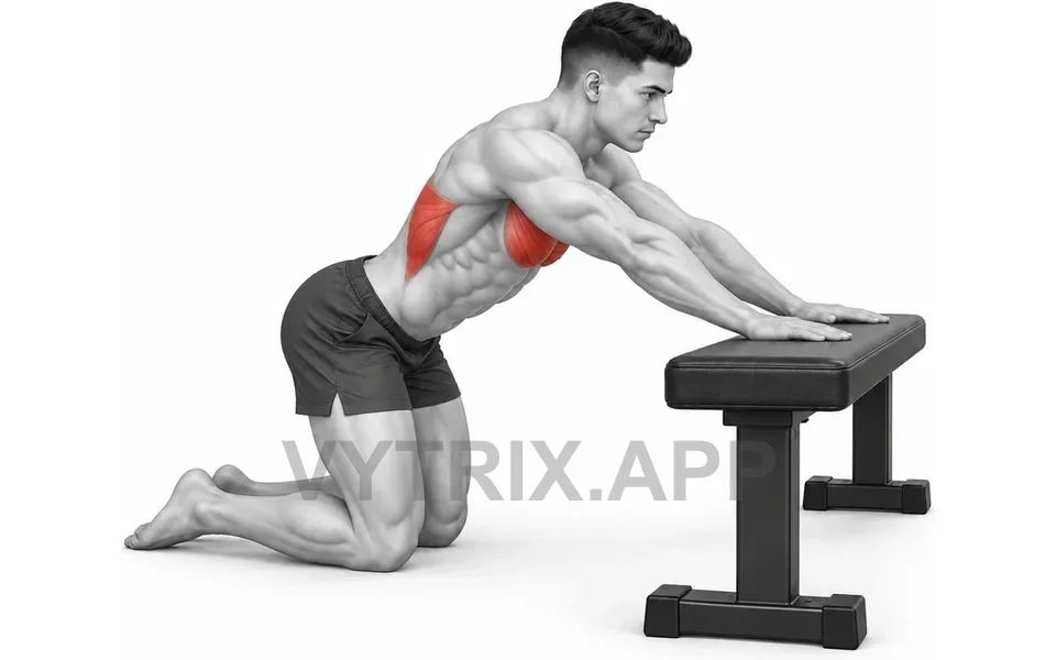 Uitvoering van Kneeling Bench Chest Stretch (Bodyweight)