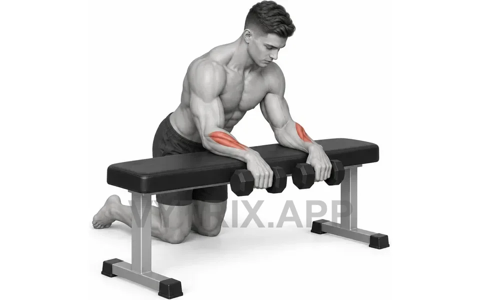 Uitvoering van Kneeling Reverse Wrist Curl Over Bench (Dumbbell)