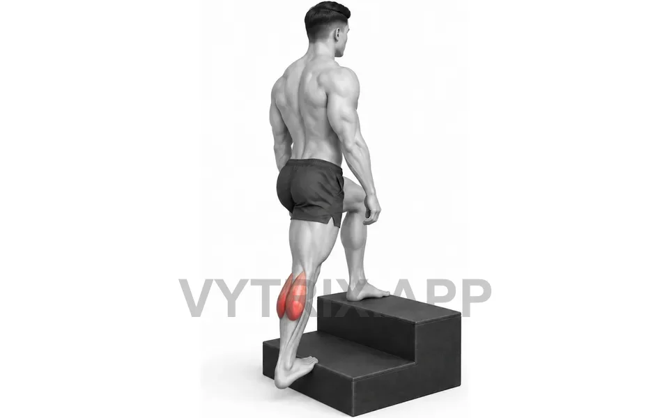 Uitvoering van Single Leg Calf Stretch on Step (Bodyweight)