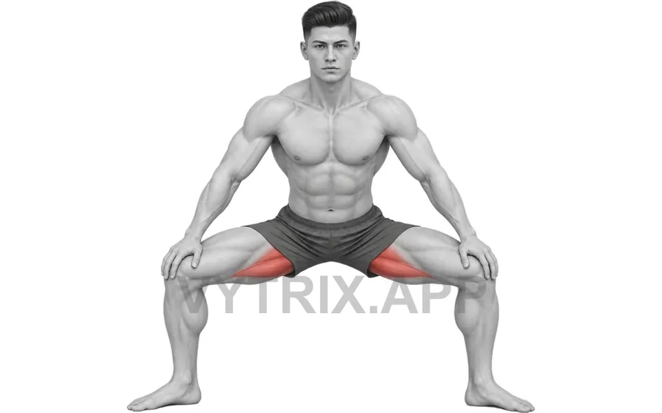 Uitvoering van Wide Stance Adductor Stretch (Bodyweight)
