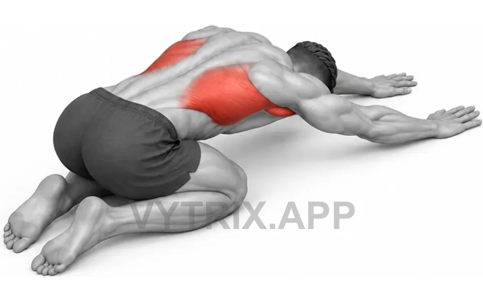 Uitvoering van Childs Pose Lat Stretch (Bodyweight)