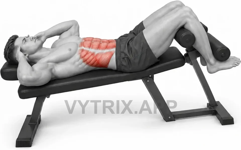 Uitvoering van Decline Twisting Sit-Up (Bodyweight)
