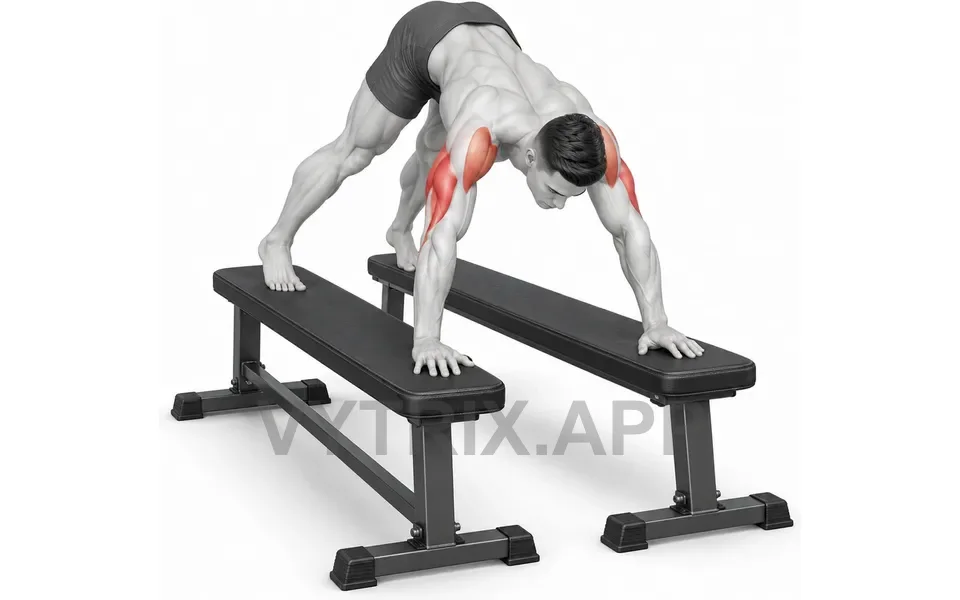 Uitvoering van Deficit Pike Push-Up on Benches (Bodyweight)