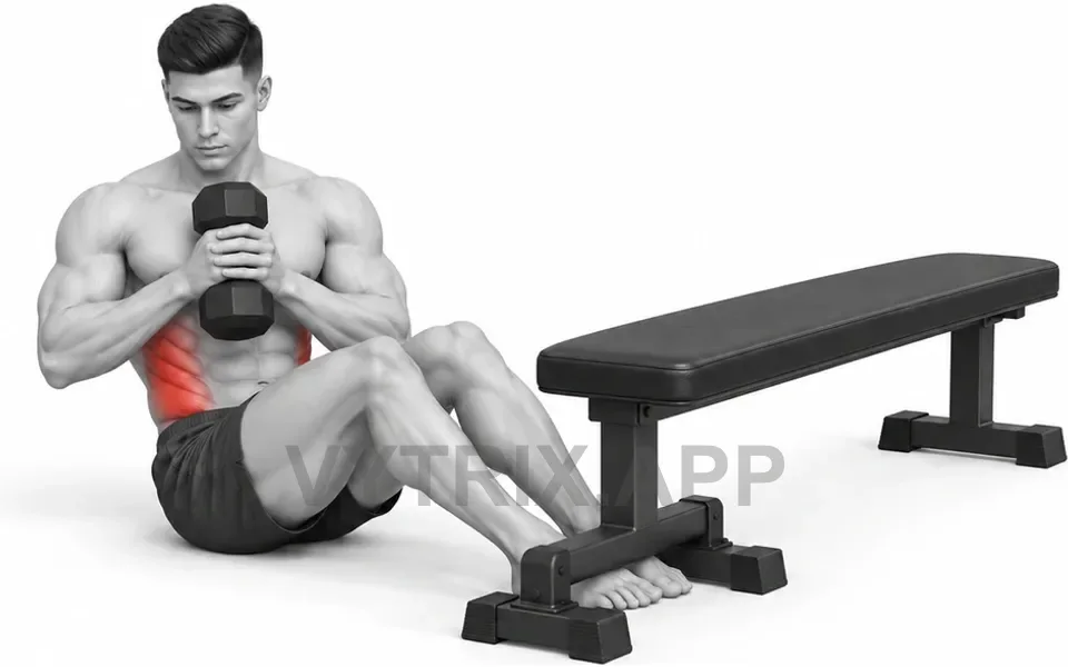 Uitvoering van Feet Anchored Russian Twist (Dumbbell)