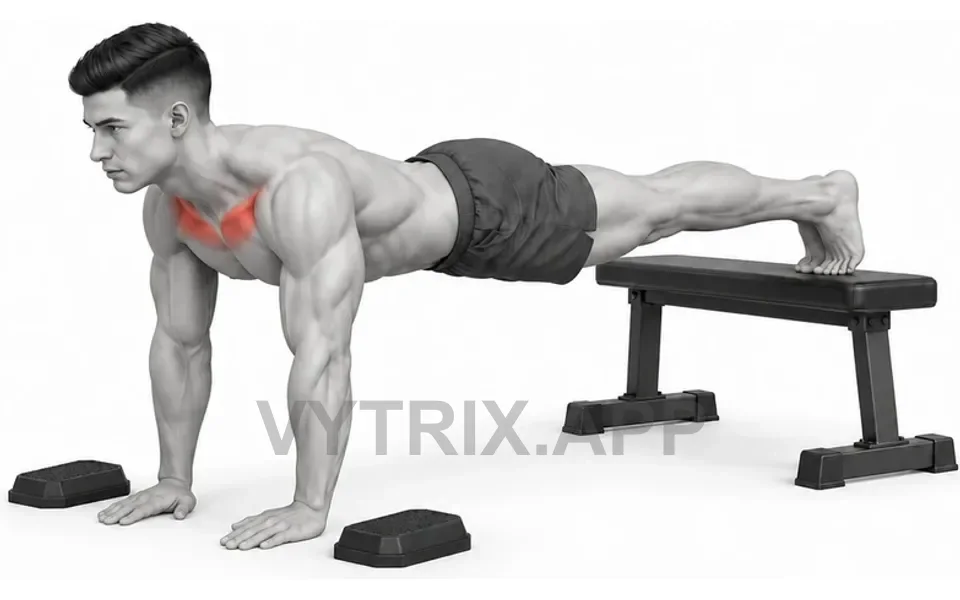 Uitvoering van Feet Elevated Depth Push-Up (Bodyweight)