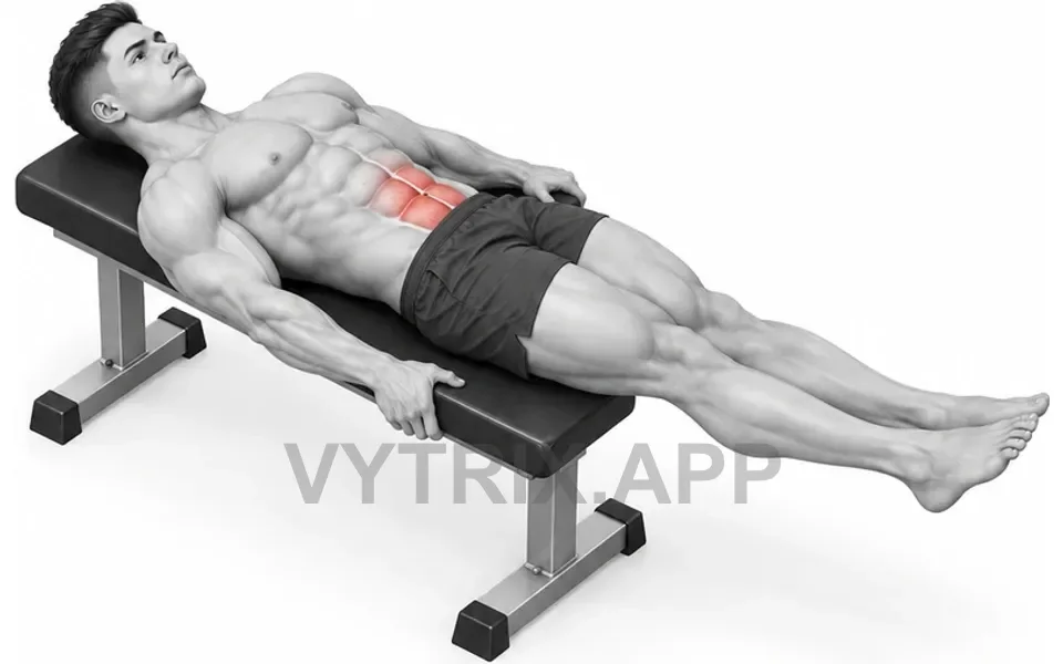 Uitvoering van Flat Bench Lying Leg Raise (Bodyweight)