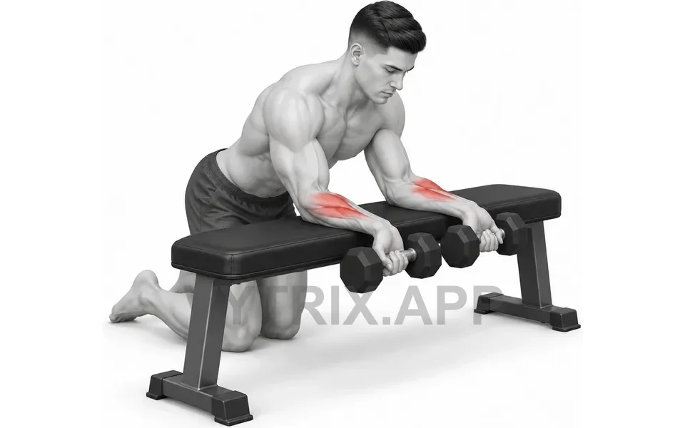 Uitvoering van Kneeling Wrist Curl Over Bench (Dumbbell)
