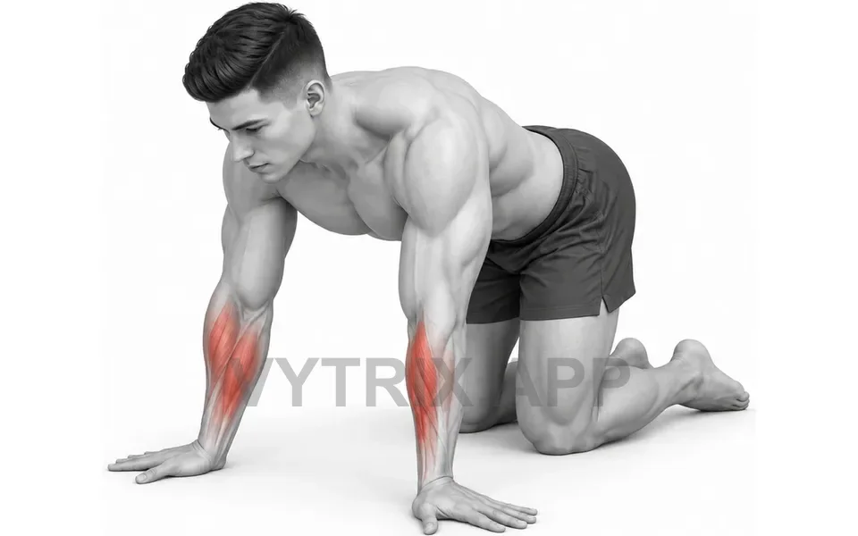 Uitvoering van Kneeling Wrist Flexor Stretch, Fingers Out (Bodyweight)