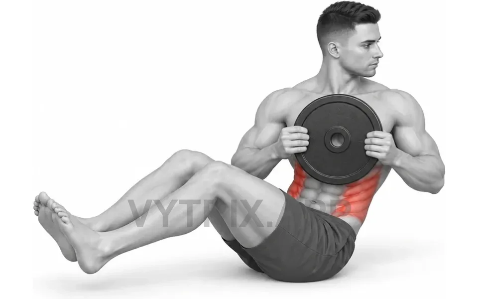 Uitvoering van Russian Twist with Feet Raised (Weight Plate)