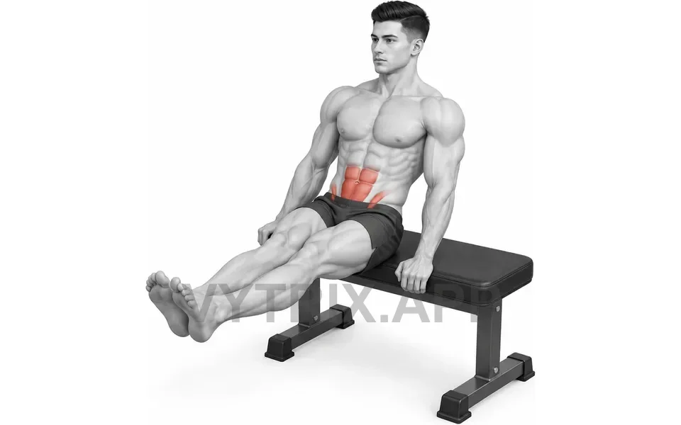 Uitvoering van Seated Bench Flutter Kicks (Bodyweight)