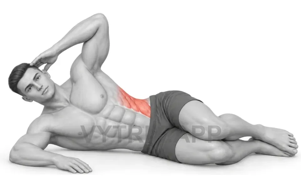 Uitvoering van Side Lying Oblique Crunch (Bodyweight)