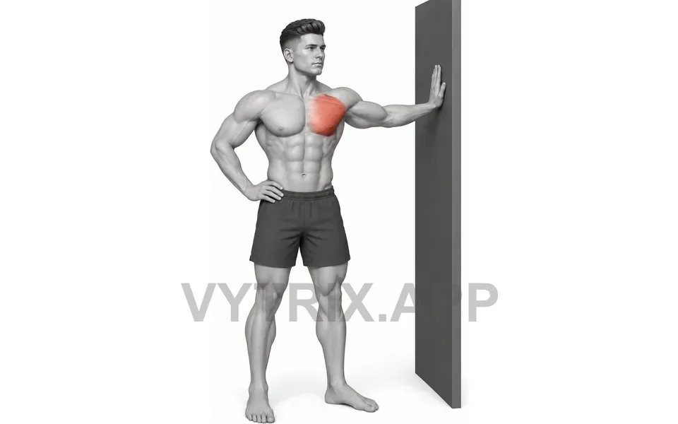 Uitvoering van Single Arm Wall Chest Stretch (Bodyweight)