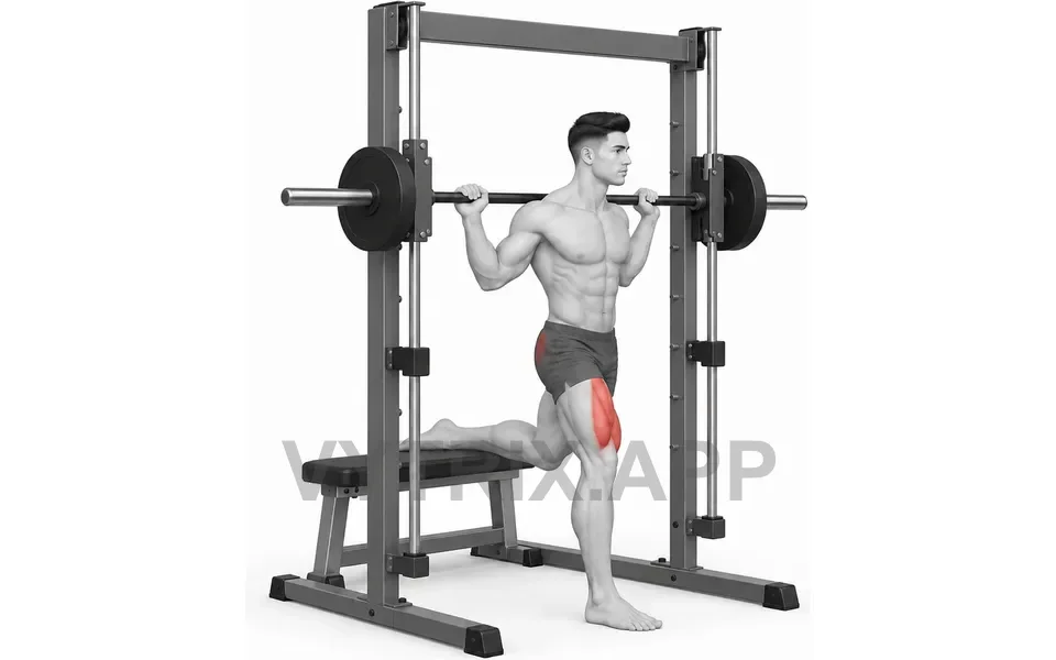 Uitvoering van Bulgarian Split Squat (Smith Machine)