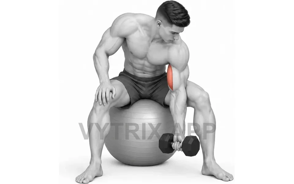 Uitvoering van Stability Ball Concentration Curl (Dumbbell)