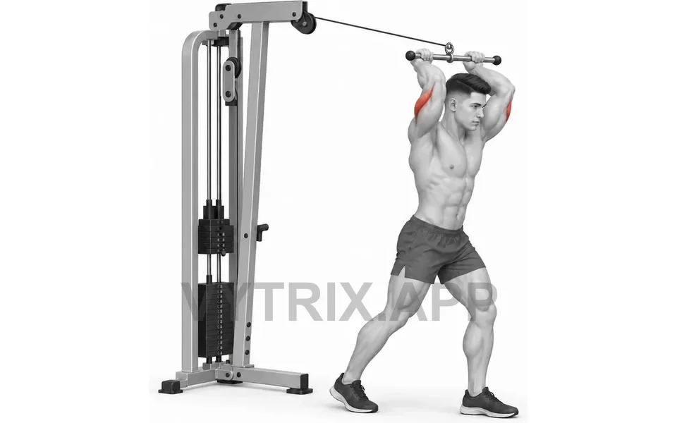 Uitvoering van Straight Bar Overhead Triceps Extension (Cable)