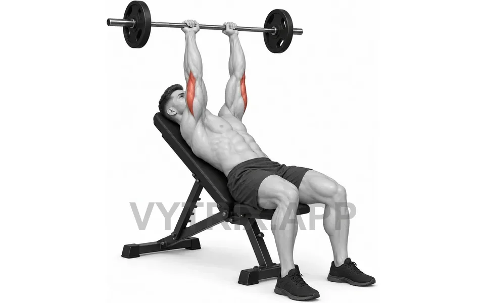 Uitvoering van Straight Bar Incline Skull Crusher (Barbell)