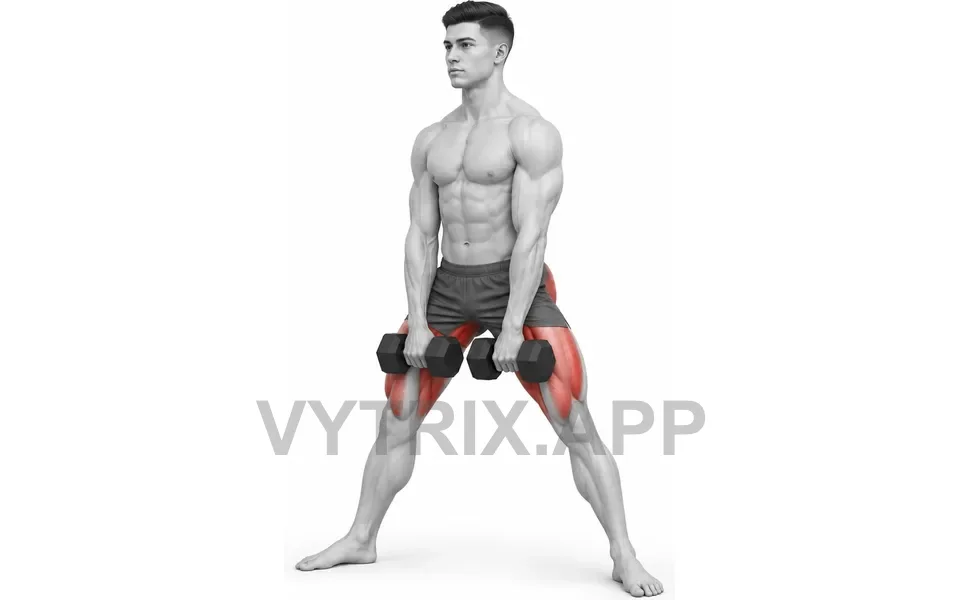 Uitvoering van Two Sumo Squat (Dumbbell)