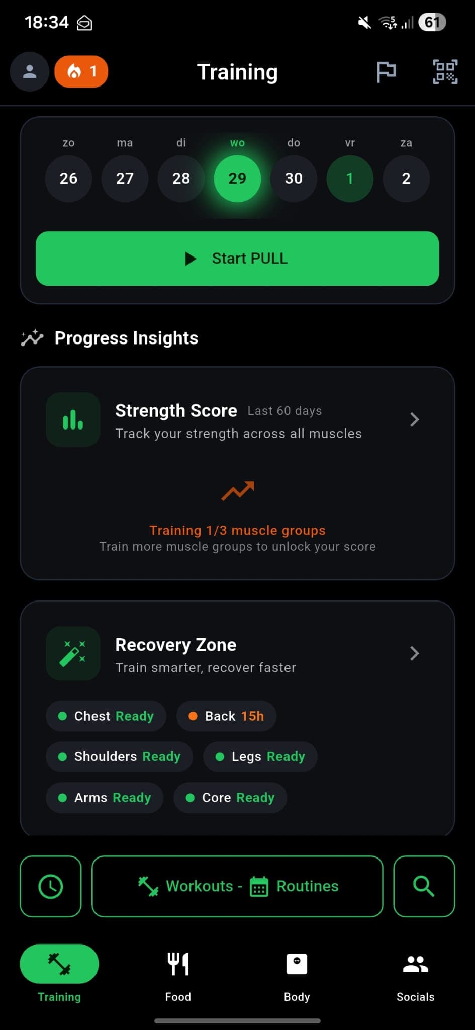 Training screen mockup